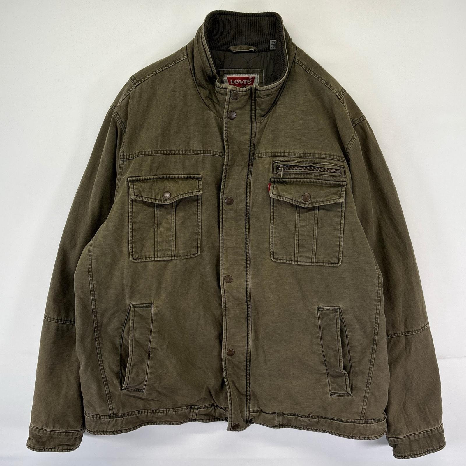 古着 リーバイス Levi's ジャケット ブルゾン フルジップ スナップボタン 大きいサイズ 中綿 2XL  カーキ系 メンズ