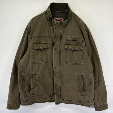 古着 リーバイス Levi's ジャケット ブルゾン フルジップ スナップボタン 大きいサイズ 中綿 2XL カーキ系 メンズ