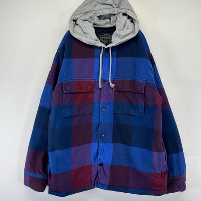 古着 リーバイス Levi's ジャケット フーディー ワンポイントロゴ 胸ポケット パーカー S ネイビー系 チェック メンズ