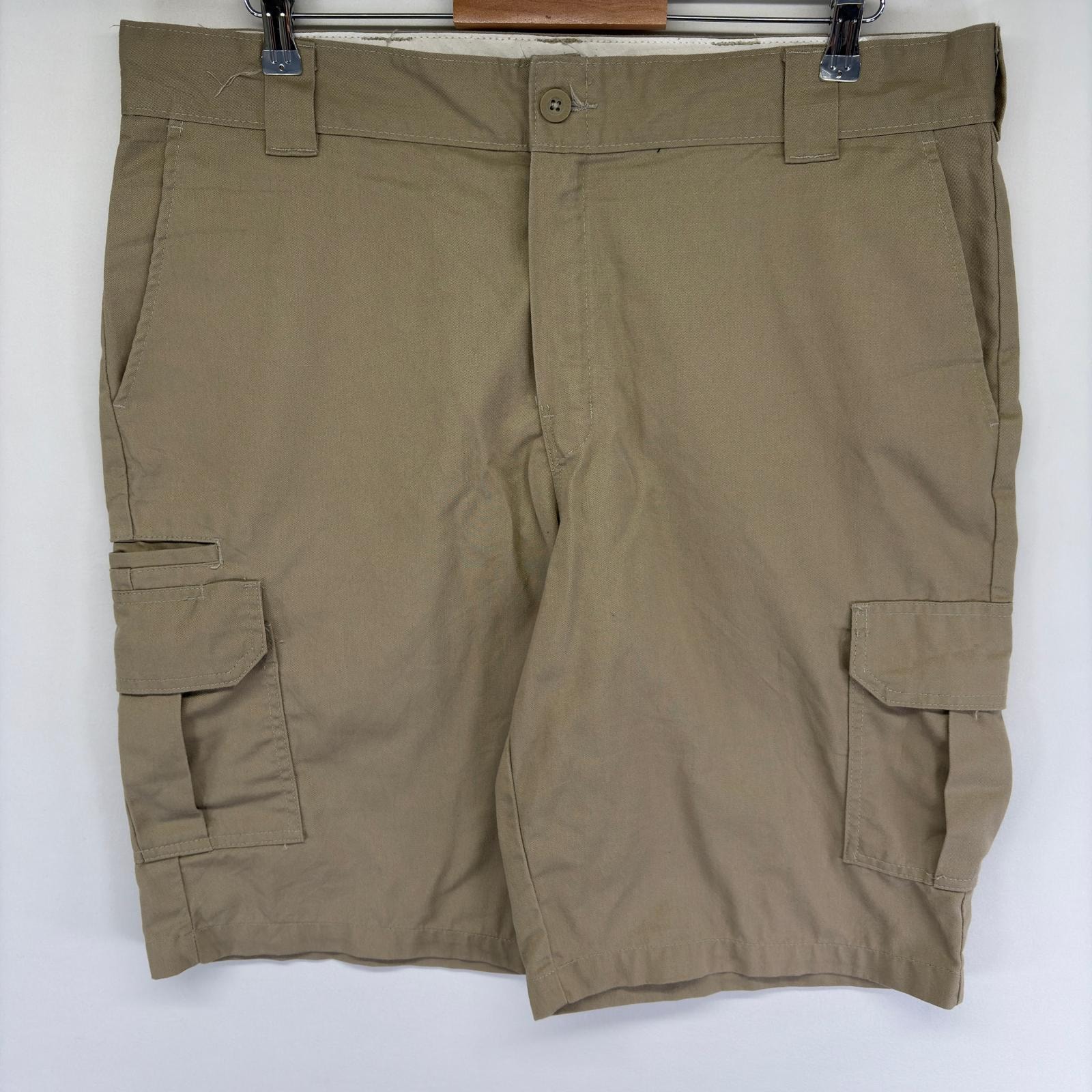 古着 ディッキーズ Dickies パンツ チノ カーゴ ワンポイントロゴ ハーフ ショート 半ズボン ジッパーフライ w38  ベージュ系 メンズ