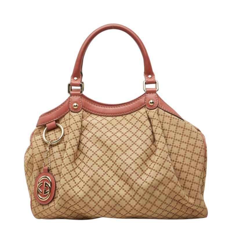 グッチ ディアマンテ スーキー ハンドバッグ 211944 ベージュ ピンク キャンバス レザー レディース GUCCI 中古