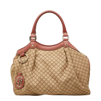 グッチ ディアマンテ スーキー ハンドバッグ 211944 ベージュ ピンク キャンバス レザー レディース GUCCI 中古