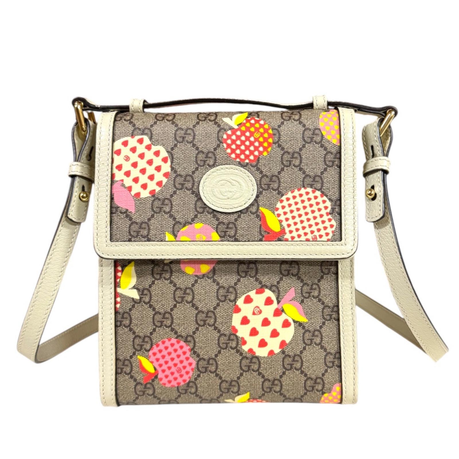 グッチ レ・ポム コレクション GGスプリーム ショルダーバッグ GGスプリームキャンバス 625782 ホワイト レディース GUCCI  中古