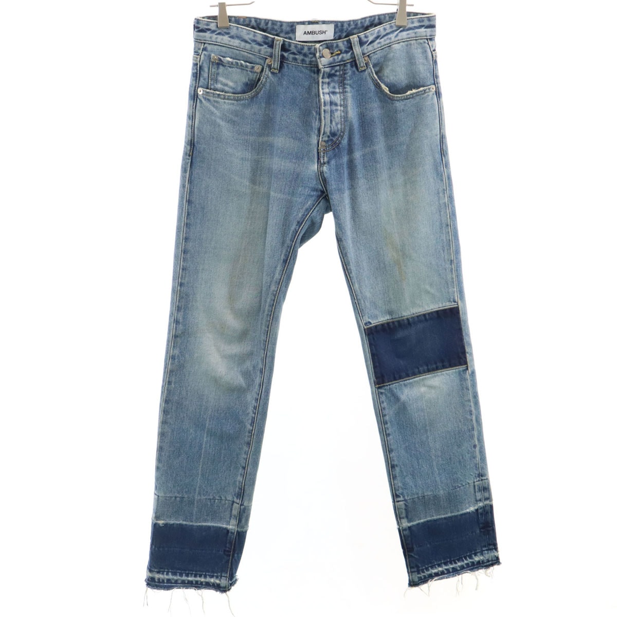 AMBUSH アンブッシュ 日本製 カットオフ加工 ストレートデニムパンツ 1 ウォッシュブルー ジーンズ