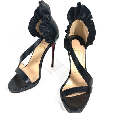 クリスチャンルブタン Christian Louboutin フリル ヒール 靴 シューズ パンプス ミュール レザー ブラック