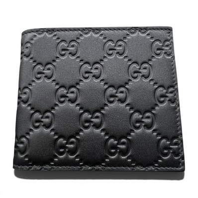GUCCI 未使用 グッチ GGエンブレム コインウォレット 二つ折り財布 850177 レザー ブラック コンパクトウォレット 型押し グッチシマ 箱・袋付属 ギフト プレゼント 美品 Sランク 中古 鑑定済 グッチ財布【定価91,300円】