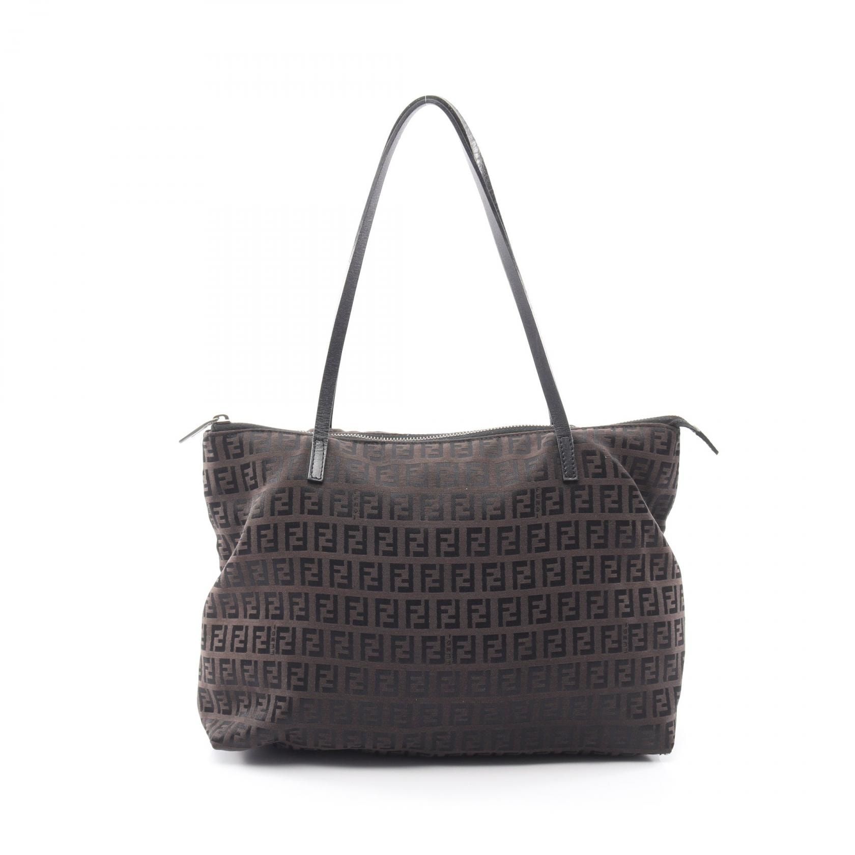 フェンディ FENDI ズッキーノ トートバッグ バッグ キャンバス レザー レディース ブラウン系 / ブラック系 8BH023 【中古】