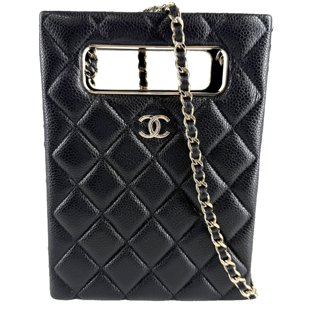 CHANEL シャネル ショルダーバッグ マトラッセ イヴニング ココマーク 肩掛け  キャビアスキン   ブラック 黒 ゴールド金具 レディース 美品【中古品】