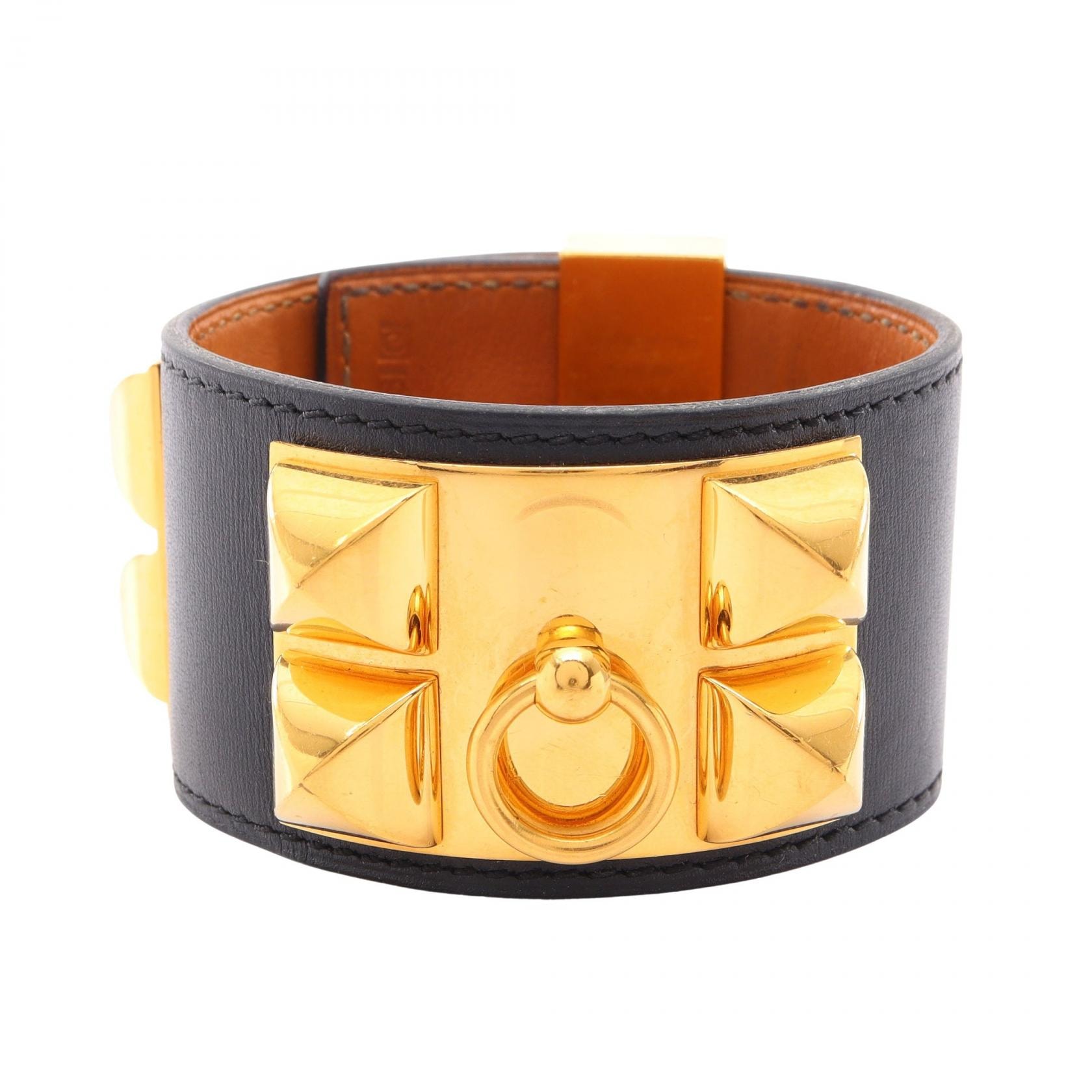 エルメス HERMES コリエドシアン バングル アクセサリー カーフ(牛革) GP(ゴールドメッキ) ボックスカーフ ゴールド □Q刻印(2013年製造) レディース ブラック系 / ゴールド系 【中古】