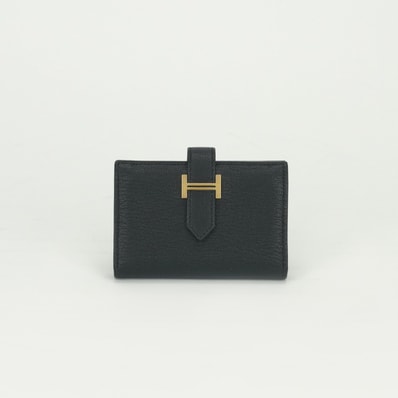 エルメス HERMES ベアンミニ ベアン ミニ 小銭入れ付き 財布 二つ折り財布 ミニ財布 ミニウォレット シェーブル ノワール Noir ブラック Black 黒 ゴールド金具 コンパクト財布 シェブルミゾル
