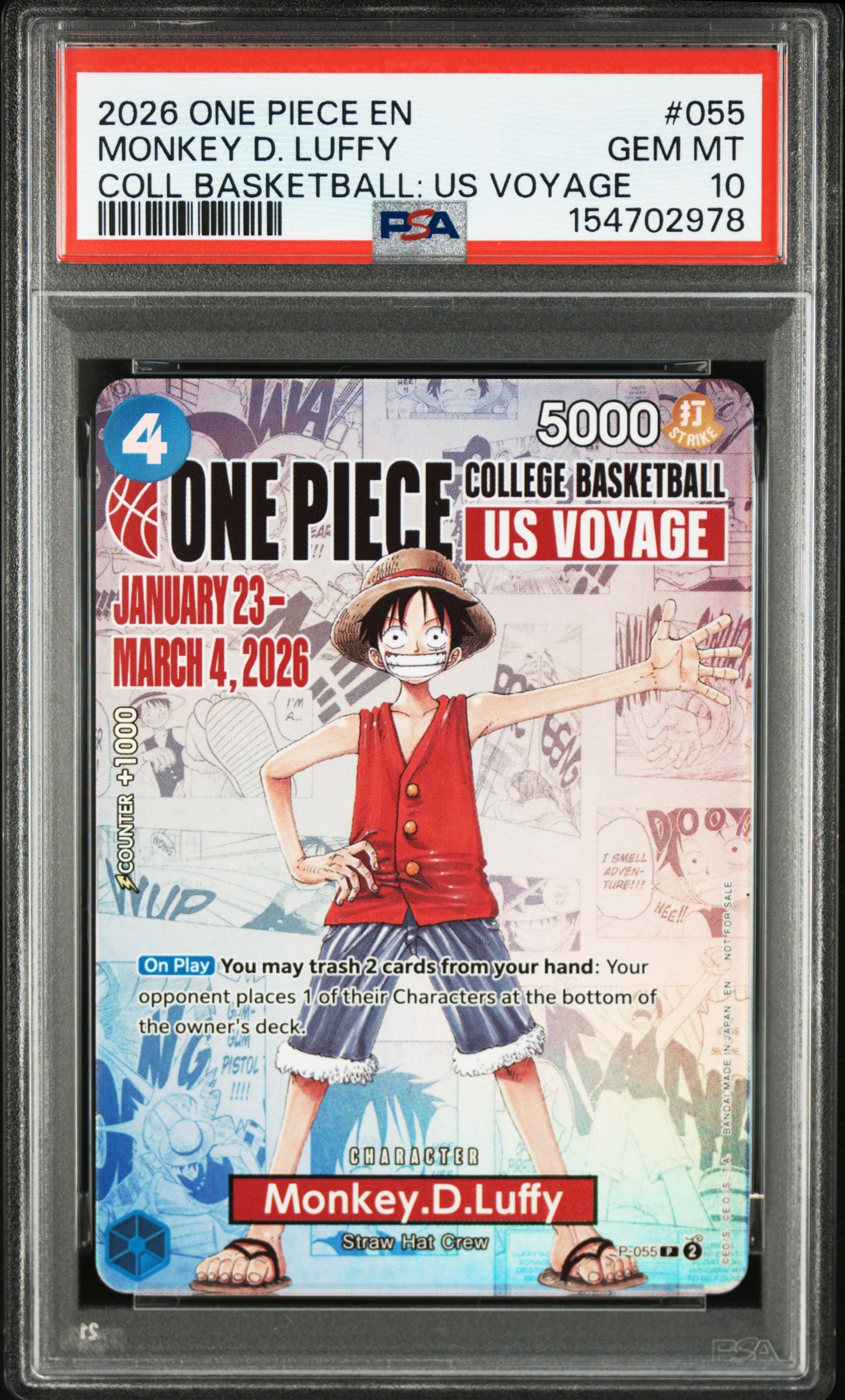 モンキー・D・ルフィ:P (開封済) [P-055]【英語版】(プロモーションカード「ワンピース カレッジ バスケットボール:USボヤージュ」)