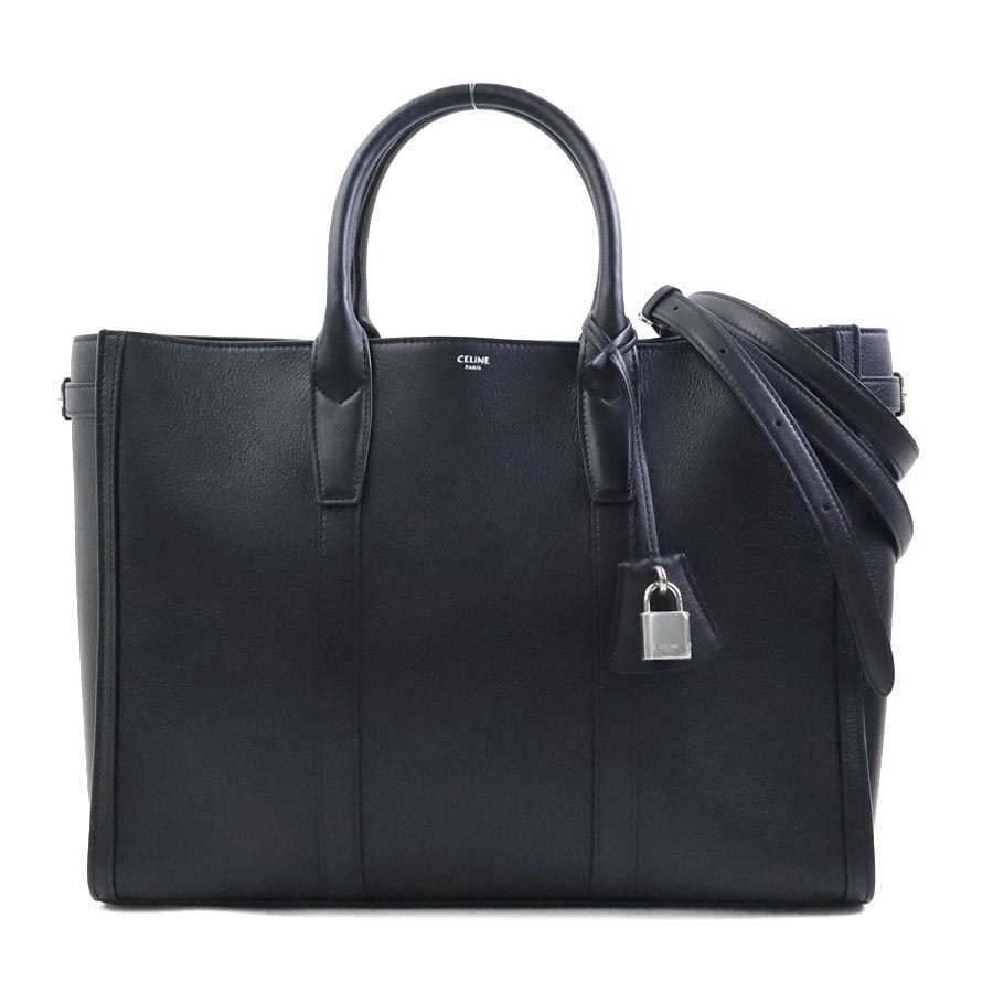 セリーヌ CELINE ハンドバッグ ショルダーバッグ ミディアム カバ レザー ブラック メンズ【中古】 90279k