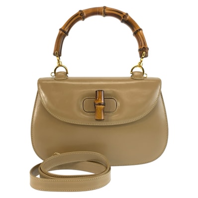 GUCCI グッチ ヴィンテージ バンブー ベージュ ゴールド金具 レザー ハンドバッグ ショルダーバッグ 2way 1-0296149 【中古】