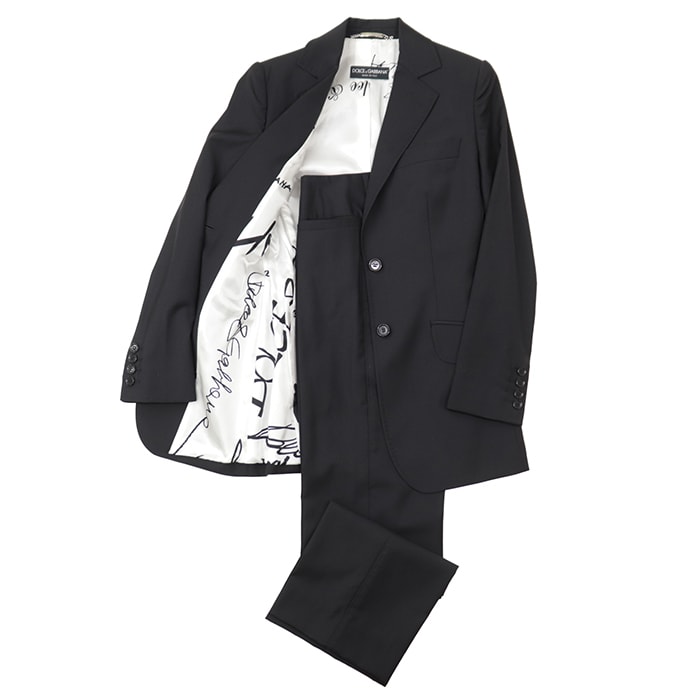 SALE【美品】DOLCE&GABBANA ドルチェアンドガッバーナ セットアップ サイズ 38 レディース ジャケット スラックス テーラード ノッチドラペル 2B センターベント チェンジポケット ロゴプリント フルライニング スーツ ブラック 黒 伊製