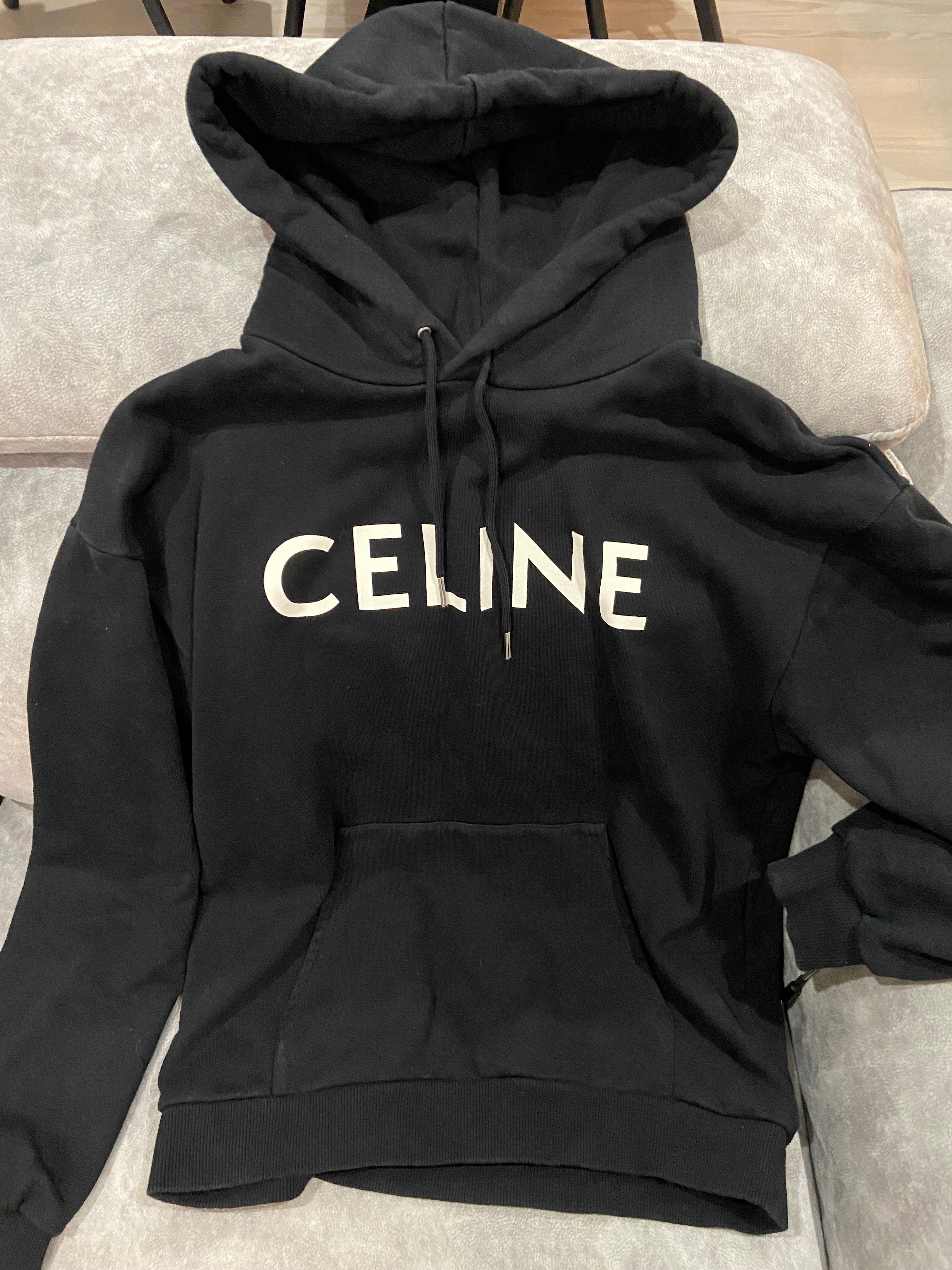 CELINE Logo Print Cotton Hoodie Sweatshirt "Black"
