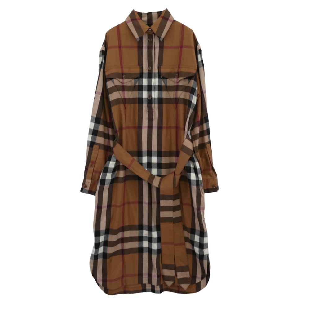 BURBERRY LONDON バーバリー ロンドン ワンピース 8046712 Astride Check Wool Shirtdress ノバチェック ウール ベルテッド ワンピース ドレス ブラウン系 マルチカラー系 36【美品】【中古】