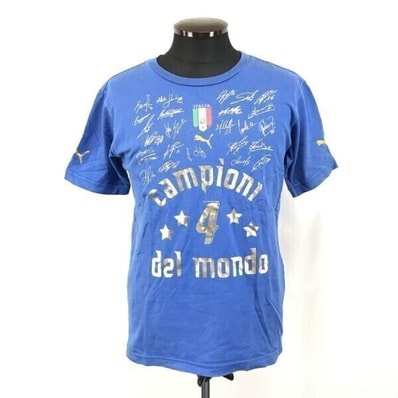 限定/日本製★PUMA★イタリア代表 2006年ワールドカップ 優勝記念/del mondo/サイン入り/半袖Tシャツ【メンズM/青/ブルー】◆TBG526
