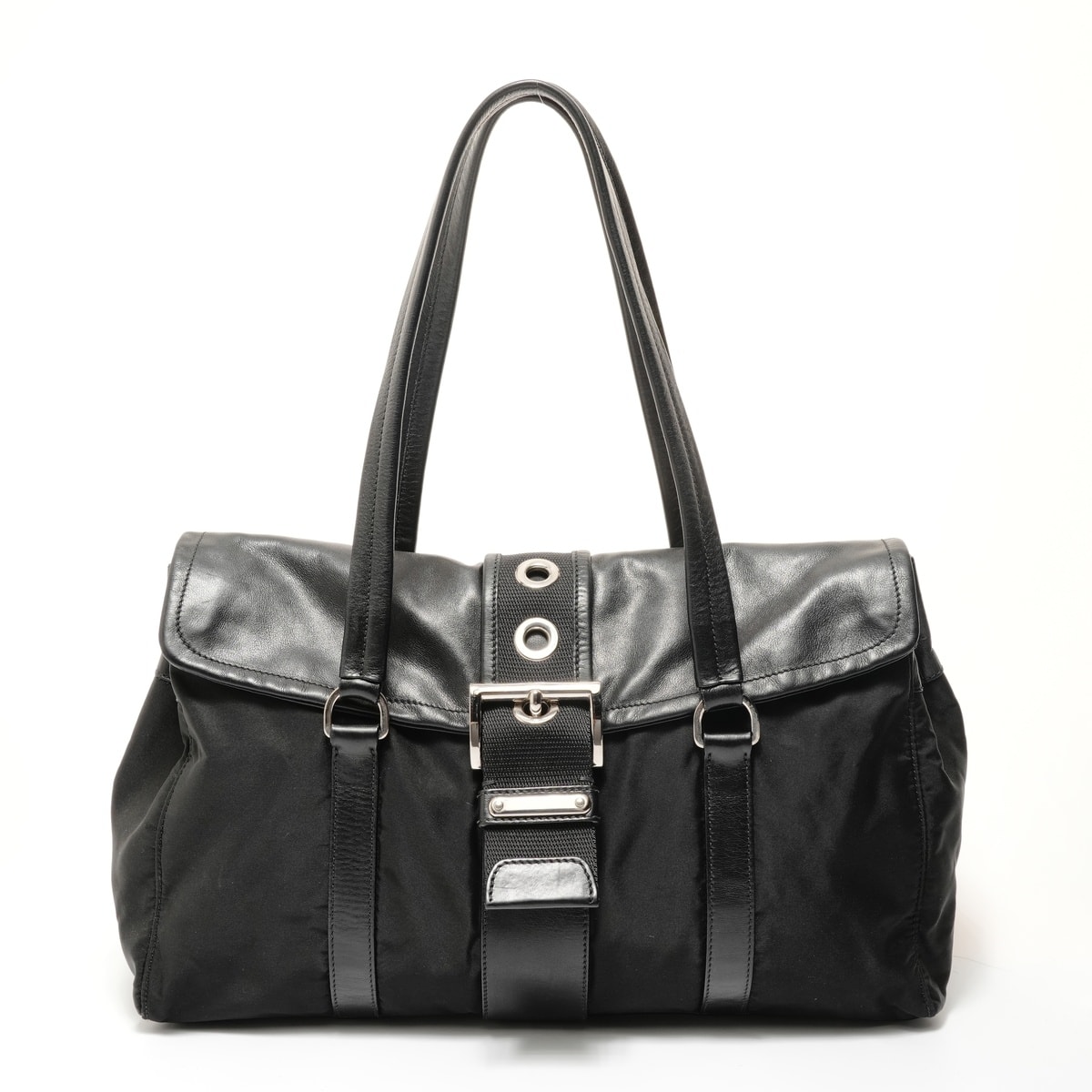 プラダ PRADA ナイロン レザー トライアングルロゴ バックル ショルダーバッグ【中古】