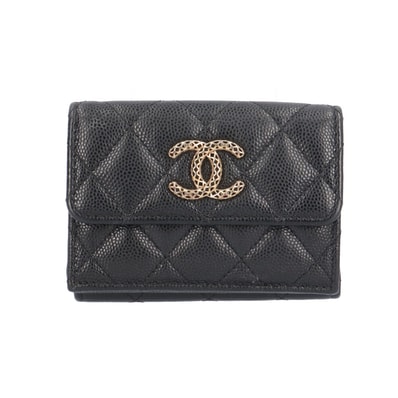 シャネル メッシュココマーク 三つ折り財布 キャビアスキン AP3182 レディース CHANEL 中古