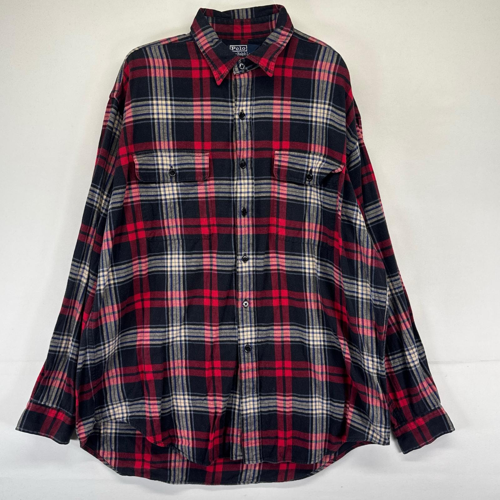 古着 ポロバイラルフローレン Polo by Ralph Lauren 長袖シャツ フランネル ボタンダウン ポケット L  レッド系 チェック メンズ