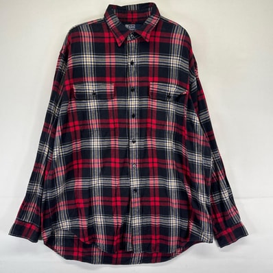 古着 ポロバイラルフローレン Polo by Ralph Lauren 長袖シャツ フランネル ボタンダウン ポケット L レッド系 チェック メンズ