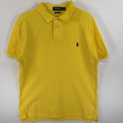 古着 ポロ・ラルフローレン POLO RALPH LAUREN ポロシャツ ワンポイント ロゴ 刺繍 2ボタン SLIM FIT L イエロー 無地 メンズ