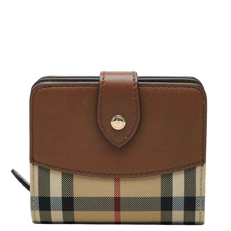 バーバリー ノバチェック シャドーホース 二つ折り財布 ブラウン ゴールド ナイロン レザー レディース BURBERRY 【中古】