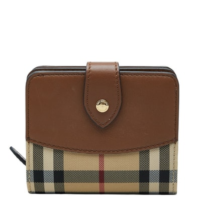 バーバリー ノバチェック シャドーホース 二つ折り財布 ブラウン ゴールド ナイロン レザー レディース BURBERRY 【中古】