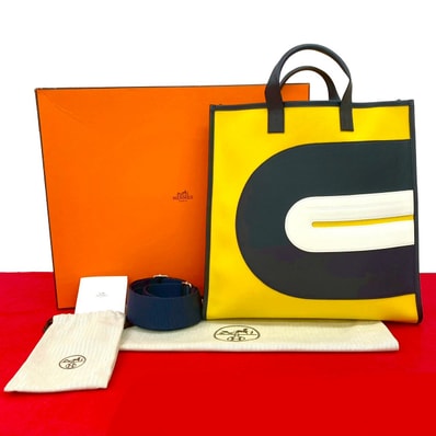 HERMES エルメス ビニールバッグ キャンバス レザー ショルダーバッグ イエロー
79847
