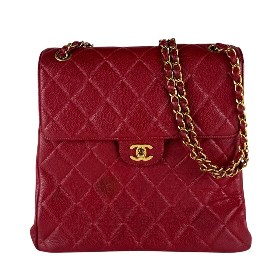 シャネル CHANEL ショルダーバッグ キャビアスキンレザー レッド ゴールド レディース【中古】 z10538