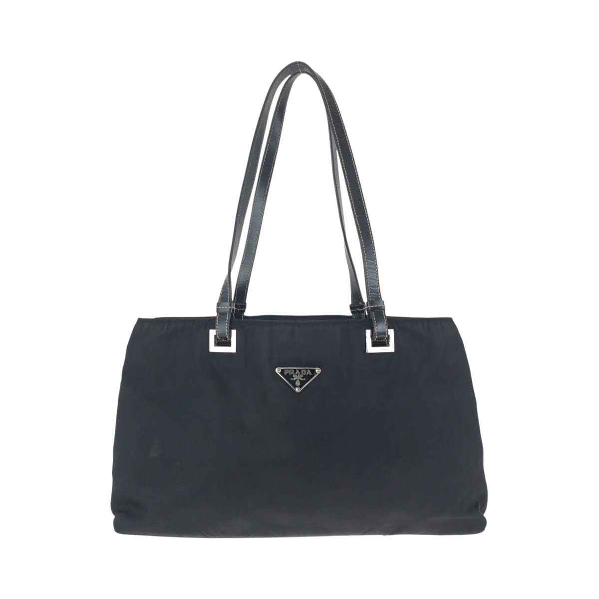 PRADA プラダ テスート 三角ロゴプレート ブラック 黒 シルバー金具 ナイロン レザー/ ショルダーバッグ ハンドバッグ 602309 【中古】