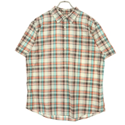 GAP ギャップ チェック柄 半袖 ハーフ ボタンダウンシャツ L ベージュ系