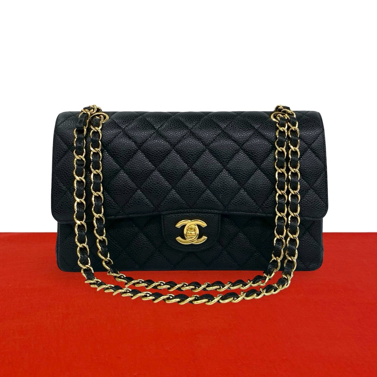 CHANEL シャネル マトラッセ ダブルフラップ キャビアスキン ショルダーバッグ ブラック
121-9