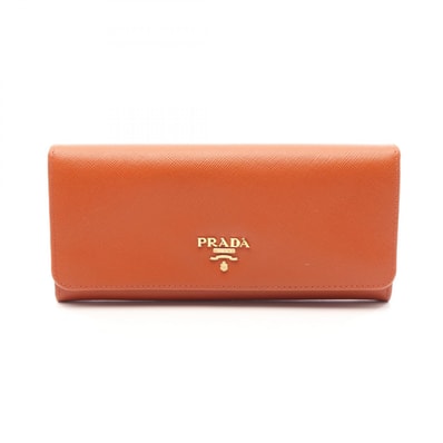 プラダ PRADA 二つ折り長財布 財布 サフィアーノレザー レディース ブラウン系 【中古】