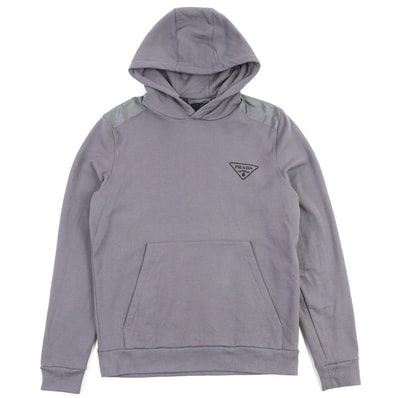 良品 プラダ トライアングルロゴ フーディーパーカー グレー S UJL20A
