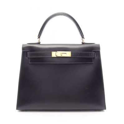 エルメス HERMES ケリー28 外縫い 2WAY ハンドバッグ バッグ カーフ(牛革) ボックスカーフ ○X刻印(1994年製造) レディース ブラック系 【中古】