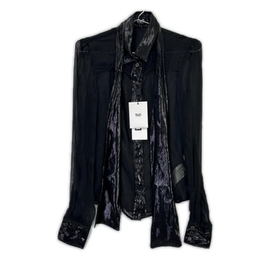 ドルチェアンドガッバーナ ブラック SS0077 TN1AM コットン シアー ボウタイシャツ 38