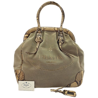 プラダ PRADA パイソン, キャンバス ハンドバッグ【中古】