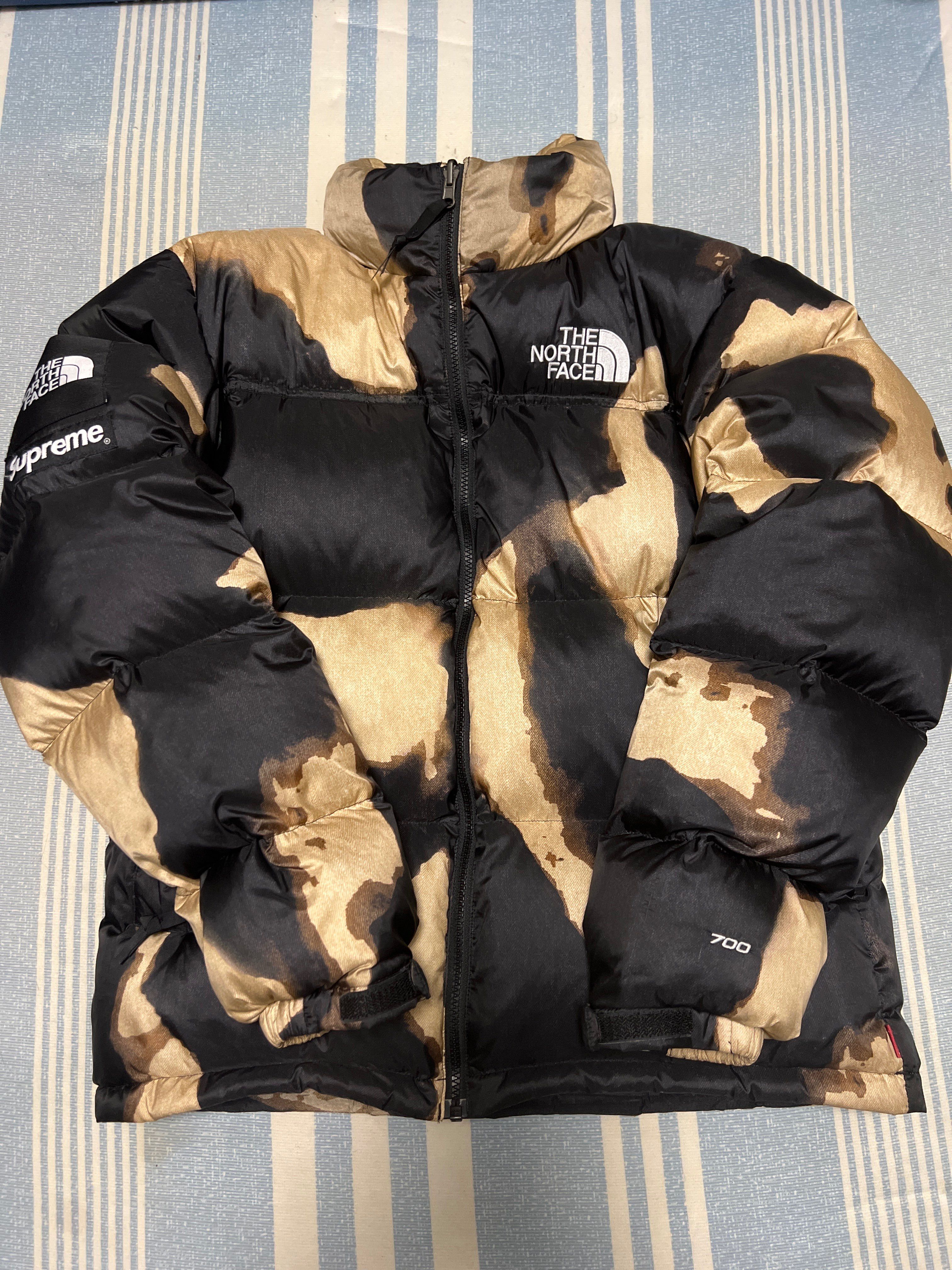 Supreme x The North Face Bleached Denim Print Nuptse Jacket "Black"