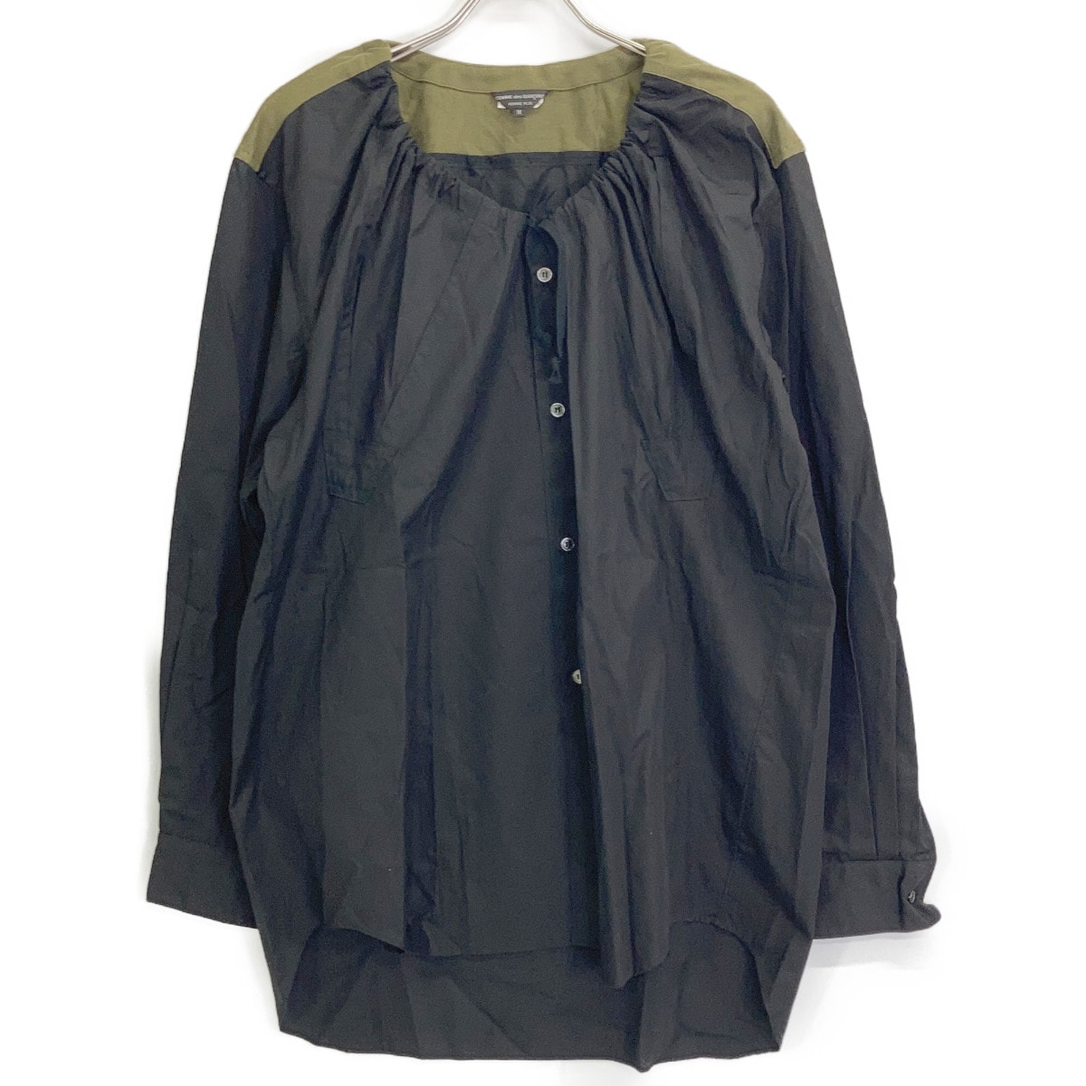 コムデギャルソンオムプリュス PP-B021 25年製 ブラック×カーキ ドッキングシャツ M