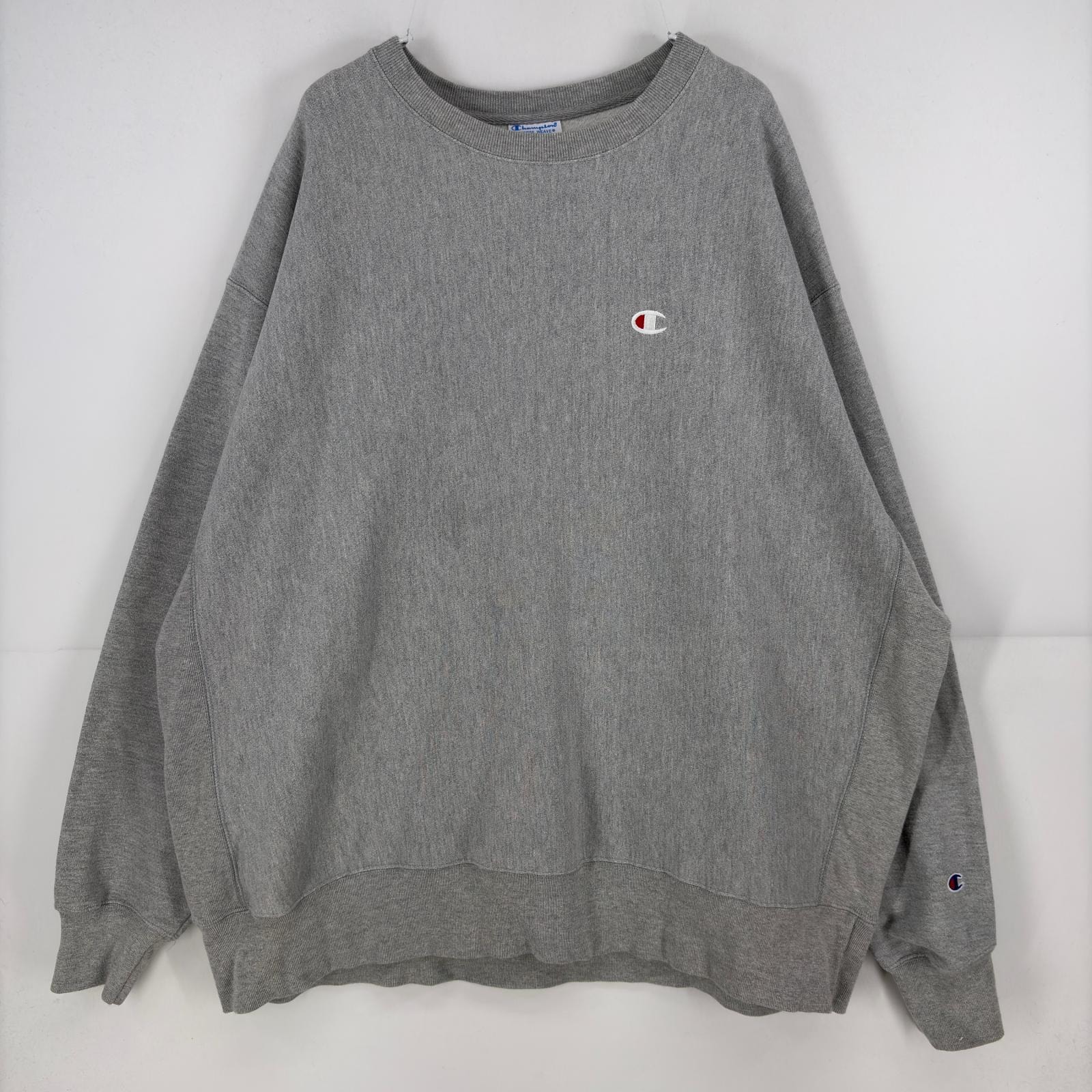 古着 チャンピオン Champion スウェット トレーナー 刺繍 クルーネック リバースウィーブ 大きいサイズ ワンポイント 3XL グレー メンズ