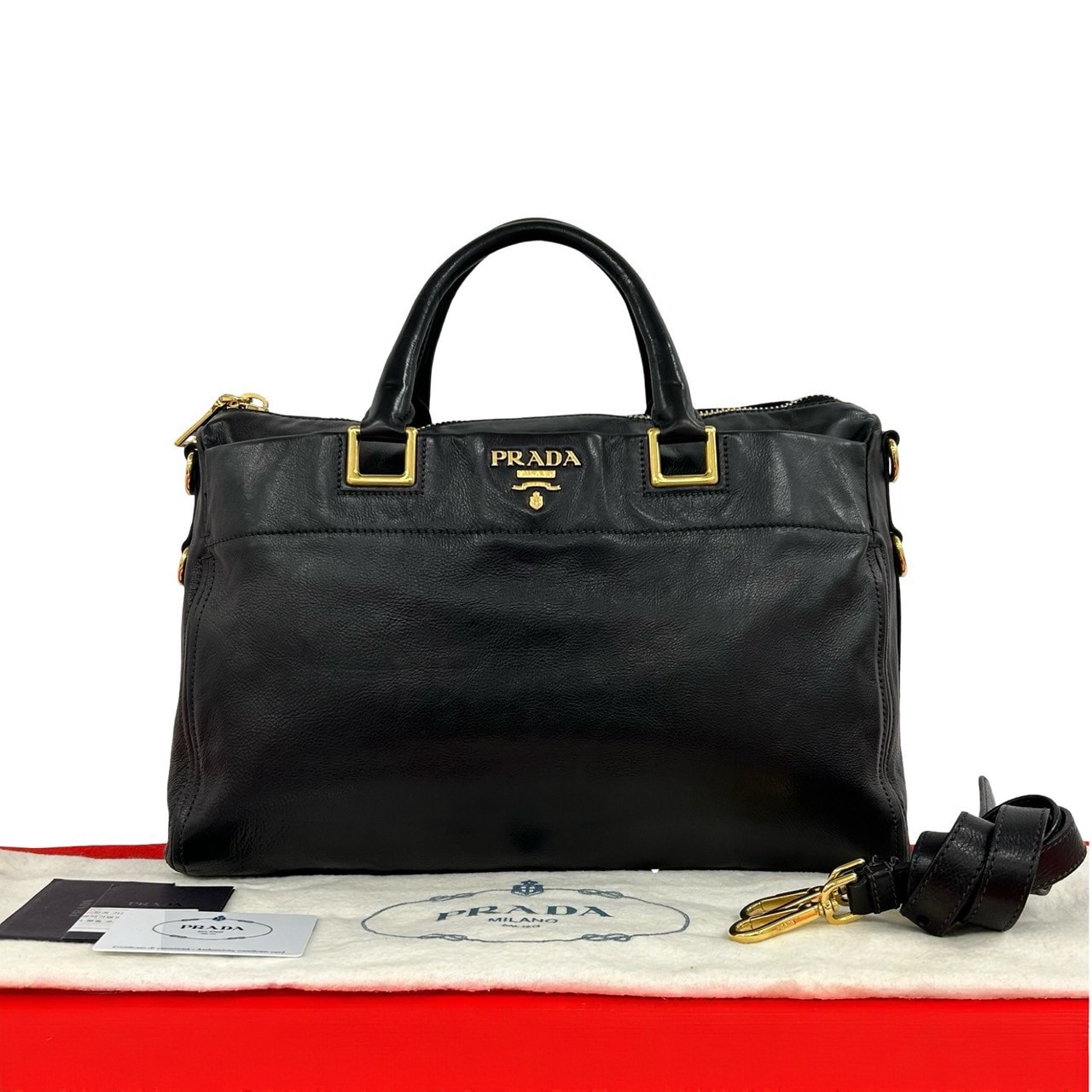 PRADA プラダ ロゴ 金具 レザー ショルダーバッグ ブラック
86-10