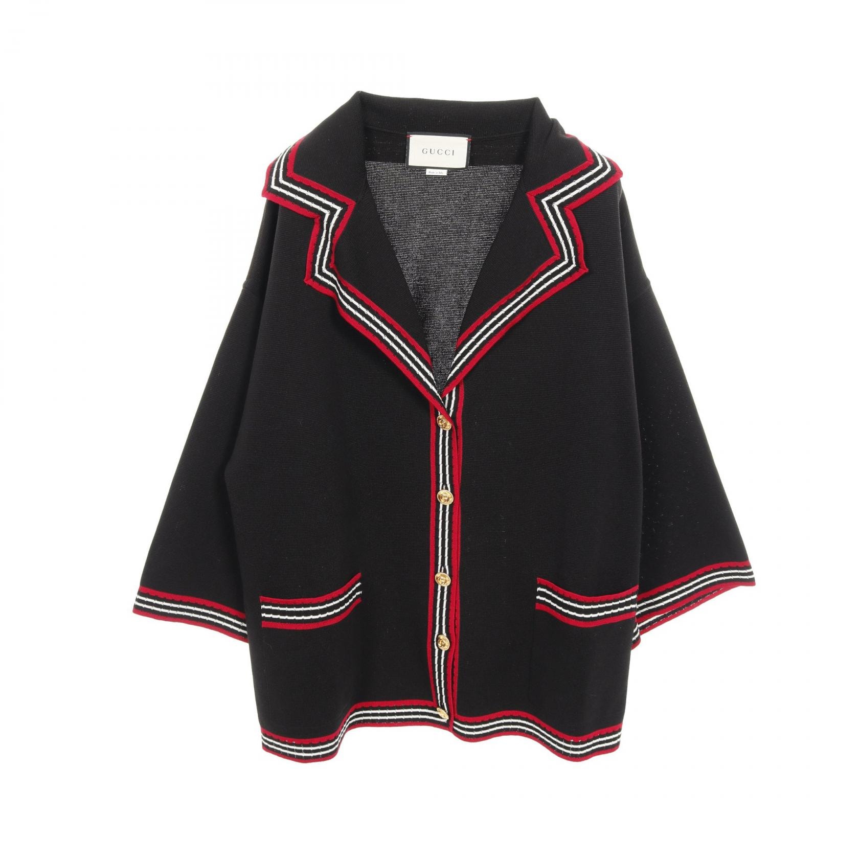 グッチ GUCCI ニット 衣料品 アウター シルク コットン レディース ブラック系 / レッド系 / ホワイト系 579848 【中古】