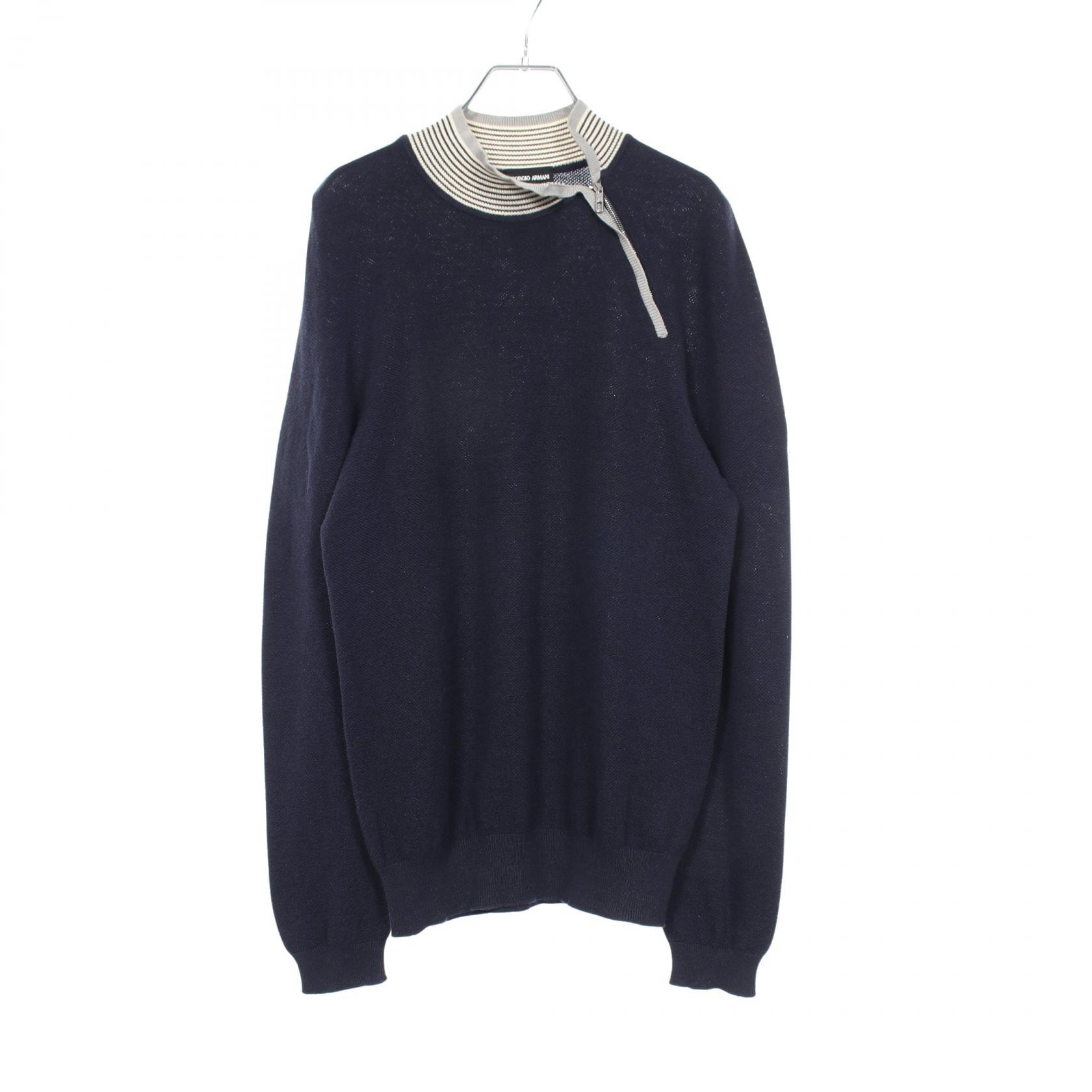 ジョルジオアルマーニ GIORGIO ARMANI モックネック ジップアップ ニット 衣料品 トップス ウール コットン カシミヤ メンズ ネイビー系 LSM21MLS14M 【中古】