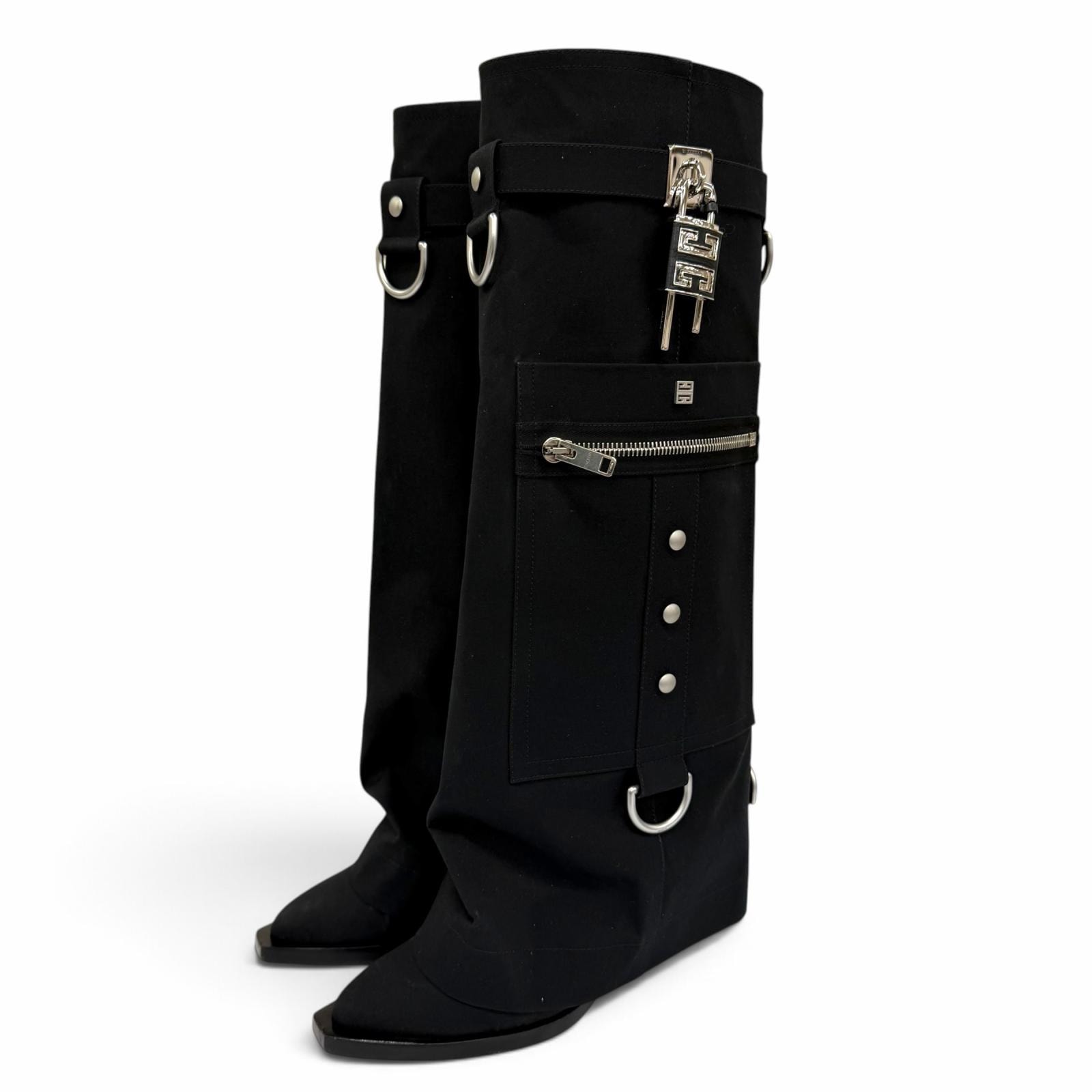 美品 ジバンシィ ロングブーツ シャークロック ブラック レディース IT 36