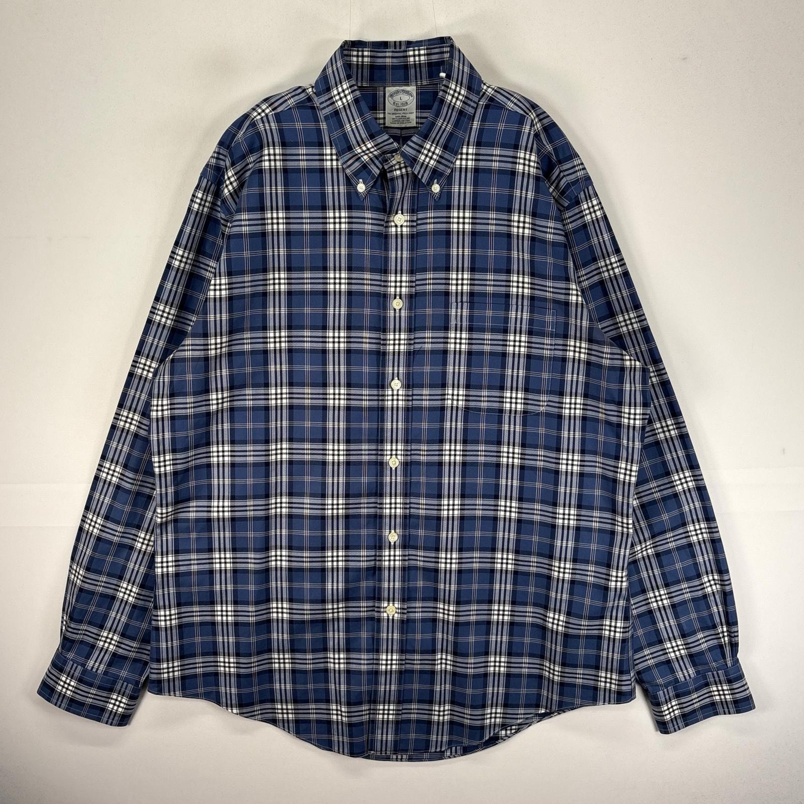 古着 ブルックスブラザーズ Brooks Brothers 長袖シャツ ボタンダウン 胸ポケット L  ネイビー系 チェック メンズ