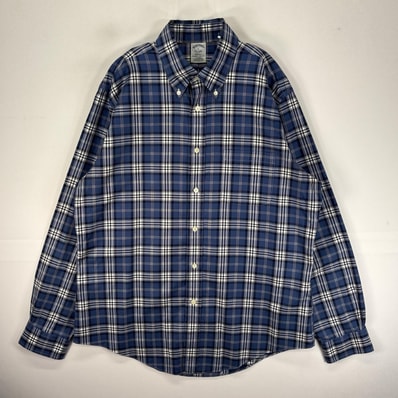 古着 ブルックスブラザーズ Brooks Brothers 長袖シャツ ボタンダウン 胸ポケット L ネイビー系 チェック メンズ