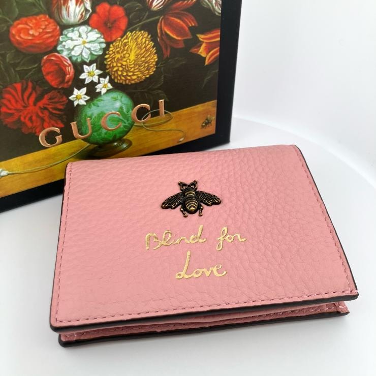グッチ GUCCI アニマリエ ビー 468015 ブラインドフォーラブ 二つ折り財布 ピンク【鑑定済み】正規品
