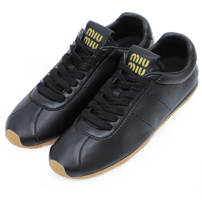 【新品同様】Miu Miu ミュウ ミュウ スニーカー サイズ EU41 メンズ ナッパレザー シューズ 靴 箱付属 ブラック 黒 イタリア製