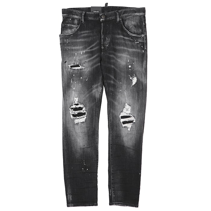 SALE【新品同様】DSQUARED2 ディースクエアード デニムパンツ サイズ 48 メンズ ダメージ ペイント 加工 ジーンズ ボトムス ウォッシュブラック 黒 イタリア製